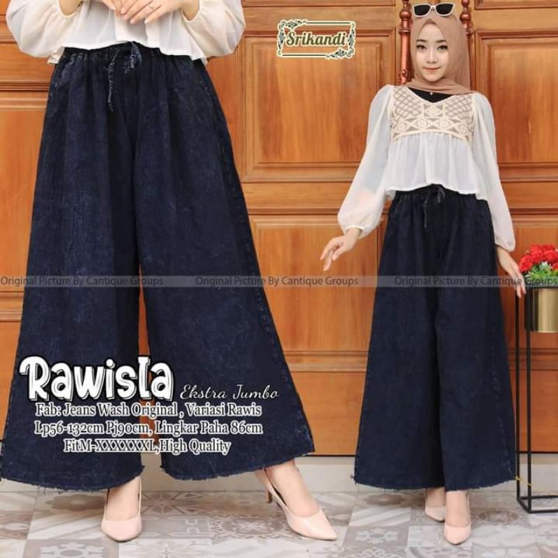 CELANA JEANS KULOT WANITA JUMBO/CELANA KULOT JEANS WASHING SNOW LP 130 CM FIT XXXXL/RAWISLA