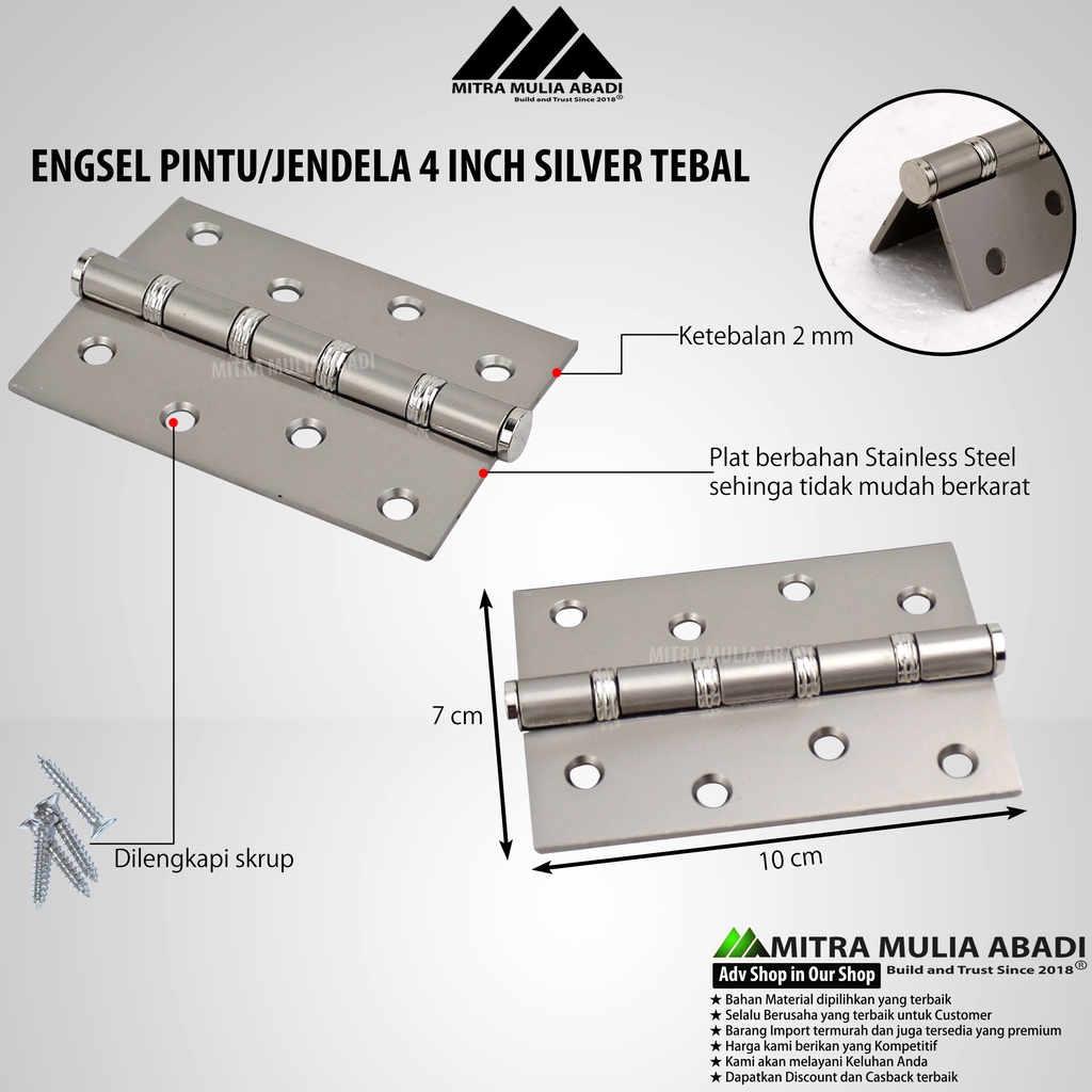 Engsel Pintu Jendela SUPER TEBAL 4 inch / Stainless Steel