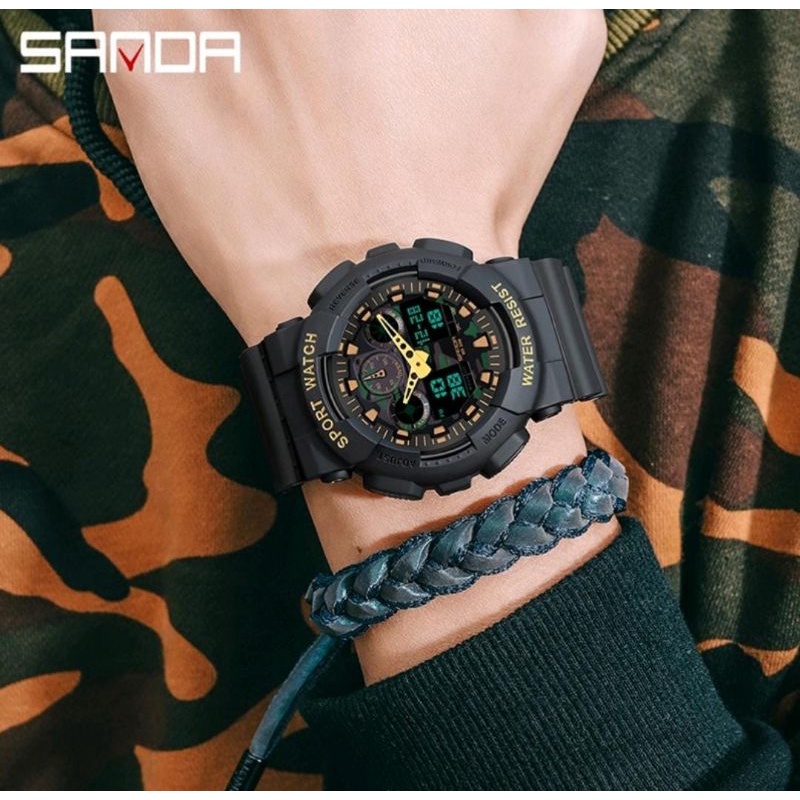 Jam Tangan SANDA Jam Tangan Pria Digital Analog Tali Rubber Chronograph Anti Air