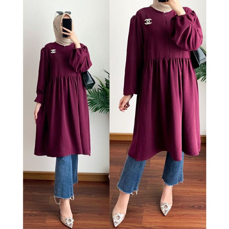 TUNIK MIDI DRESS AIRFLOW CRINCLE RAYON PREMIUM HIGH TUNIK TERBARU/FASHION WANITA