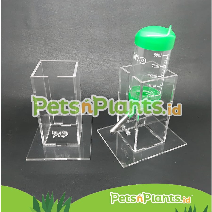 Stand Tatakan Botol Minum Hewan Hamster PnP Akrilik Bening Tebal 3 mm