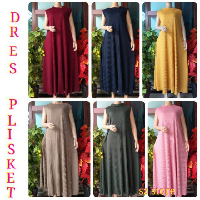 Dress Plisket Murah / Dress Plisket Tanpa Lengan