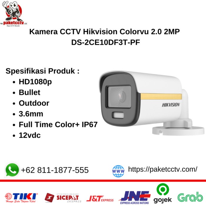 Kamera CCTV Hikvision Colorvu 2.0 2MP DS-2CE10DF3T-PF - Outdoor