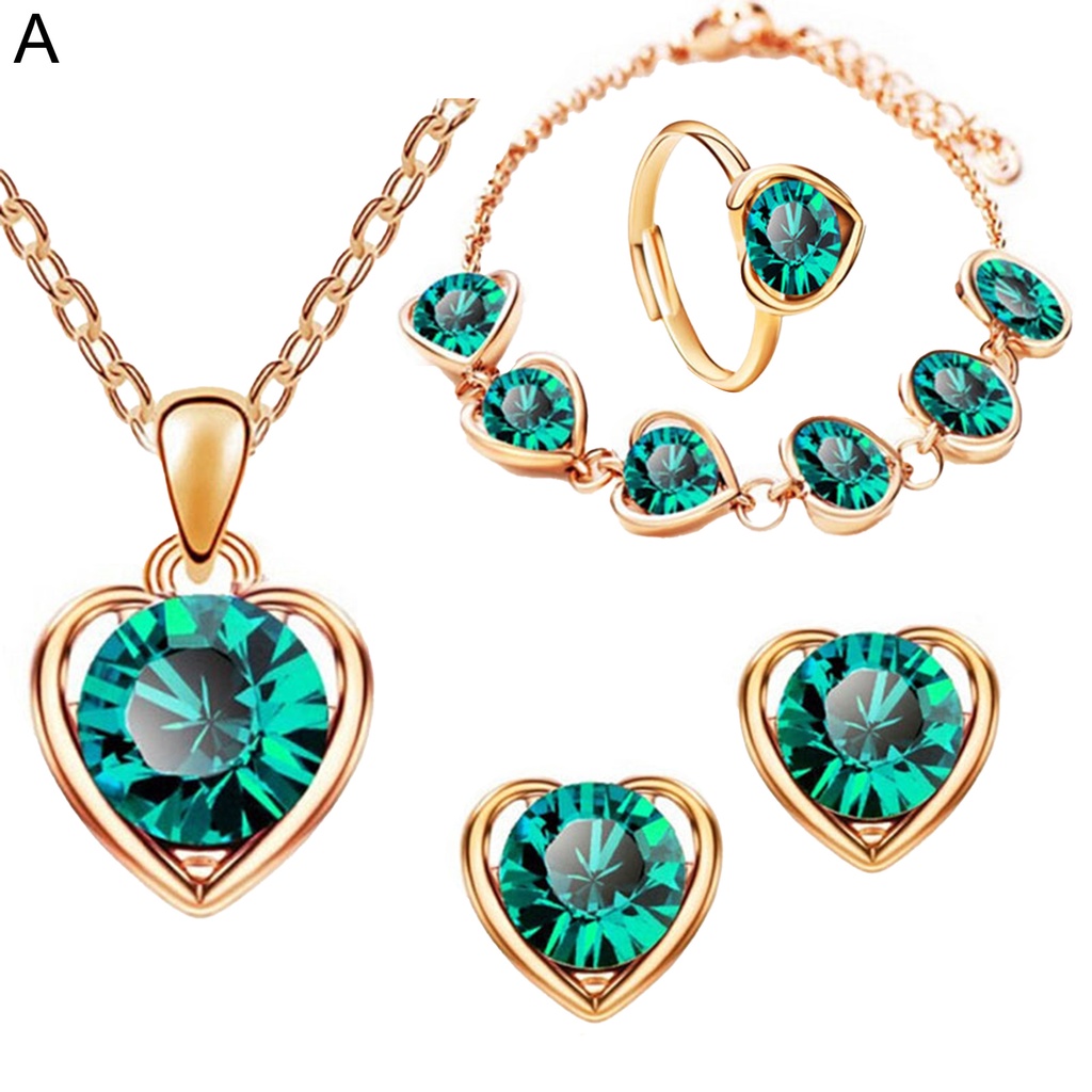 Hu Hu Hu Hu Hu Alat Bantu Pasang Kacamata♡ 4pcs / Set Kalung Anting Cincin Gelang Desain Hati Aksen Glitter Kristal Imitasi Bahan Alloy Gaya Vintage Untuk Pesta