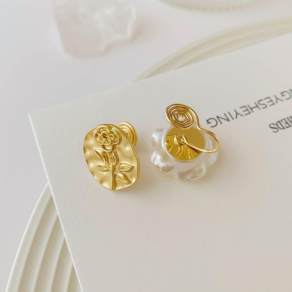 Needway Anting Perempuan Fashion Peri Bunga Asimetris Logam Retro Camellia Ear Stud