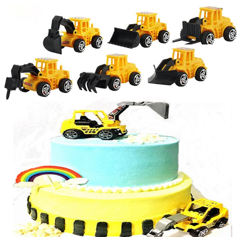 6pcs / Set Mainan Topper Kue Cupcake Bentuk Excavator Untuk Dekorasi Pesta Ulang Tahun Anak