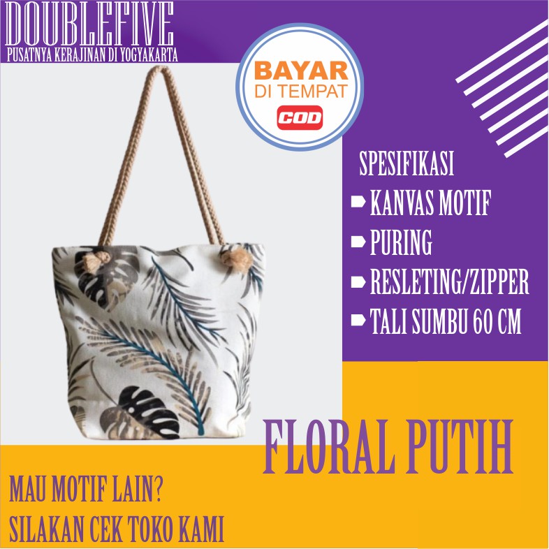 ( TALI SUMBU BAYAR DITEMPAT ) TOTEBAG TALI SUMBU / KEPANG KANVAS MOTIF / TAS TOTEBAG WANITA