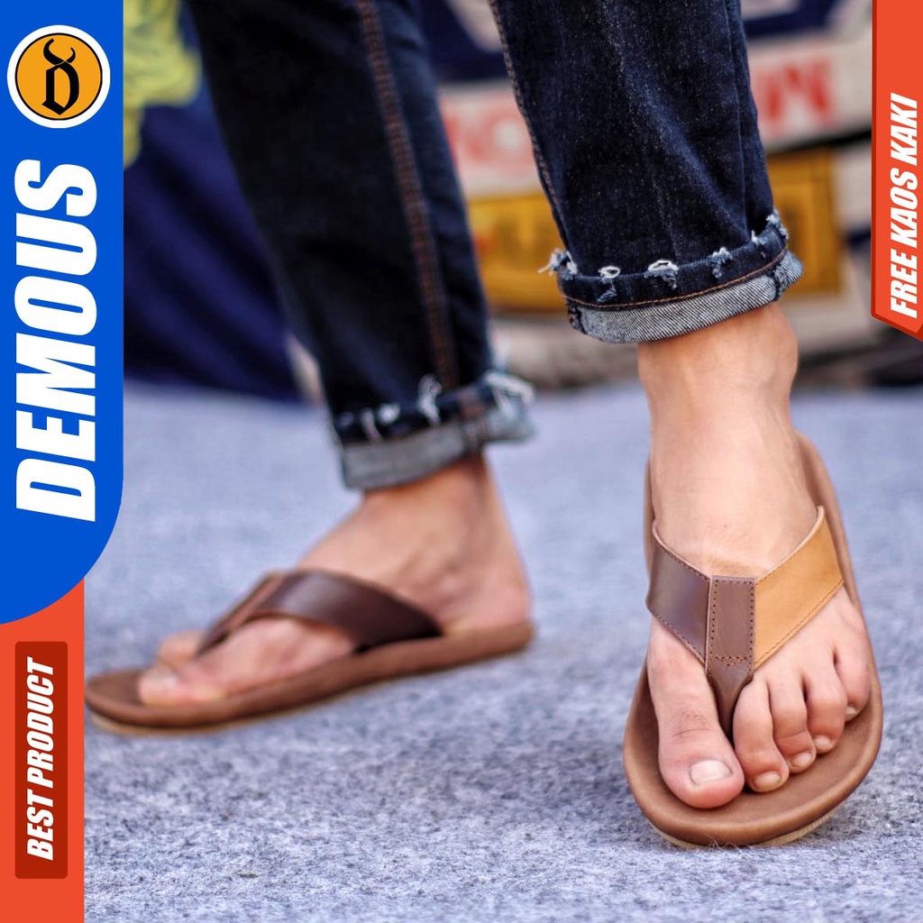 DEMOUS JAVIT Sandal Jepit Kulit Asli Casual Pria