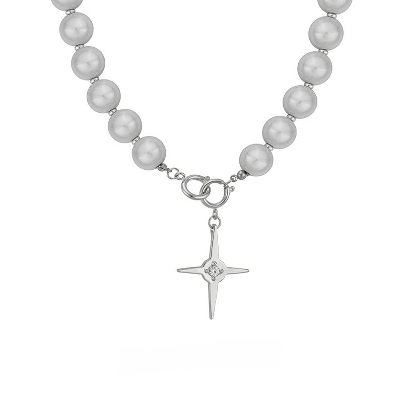 Cross Pearl Zircon Necklace Accessories Temperament Hip Hop Clavicle Chain