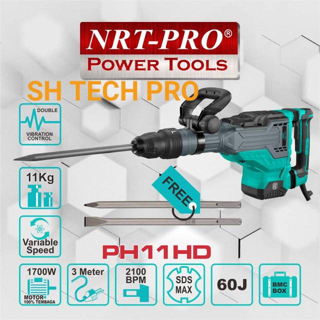 NRT PRO PH 11 HD PH11 JACK HAMMER DRILL MESIN BOBOK BETON TAMBANG SDS MAX