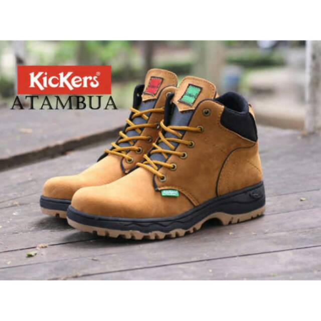 Sepatu Boots Kickers Safety PDL Hitam boot Pria Kulit sued TNI Polri Tentara Satpam Security Gr E9T6