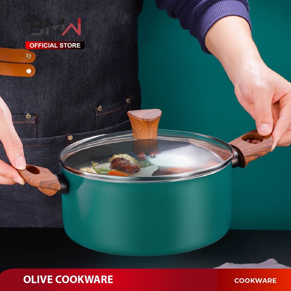 BMW Kitchen Ware - Teflon Frypan Penggorengan Olive Panci Soup Olive Panci Milk Pot Gagang Kuping Pa