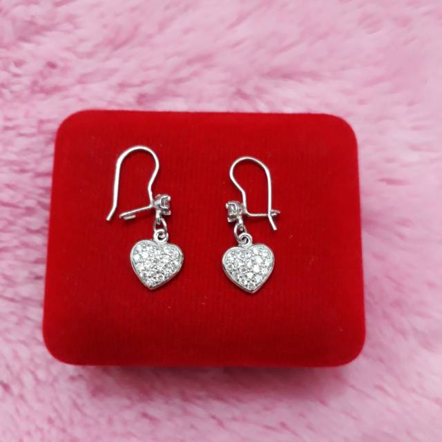 ANTING LOVE PERAK 925 LAPIS EMAS PUTIH / PERHIASAN SILVER / ANTING
