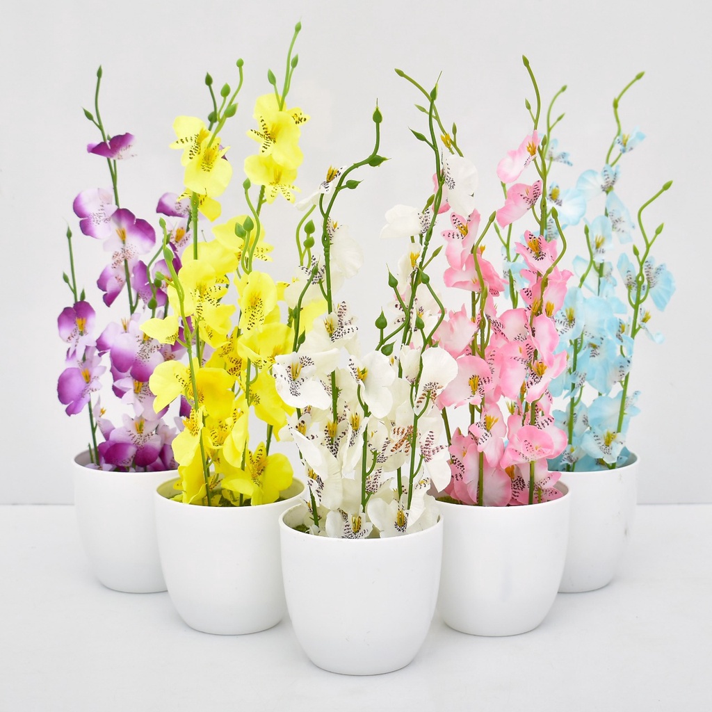 COD/BUNGA ANGGREK SET POT BUNGA HIAS ANGGREK BUNGA PLASTIK BUNGA PAJANGAN BP8833-Ungu muda