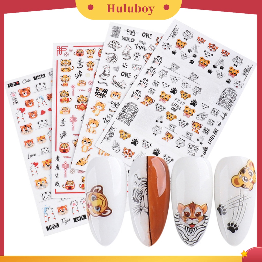 Huluboy Huluboy♡ Stiker Kuku 3D Motif Hewan Harimau Untuk Manicure