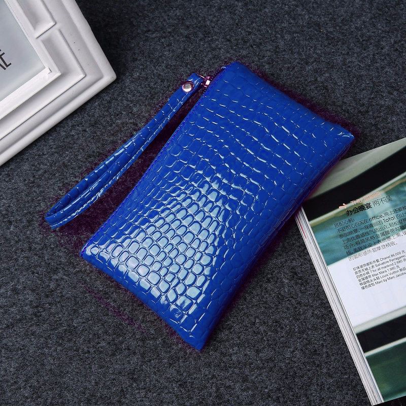 OVERFLOWS.ID Dompet Wanita Model Bintik Pouch Resleting Croco Tempat Hp Koin Serbaguna-Biru