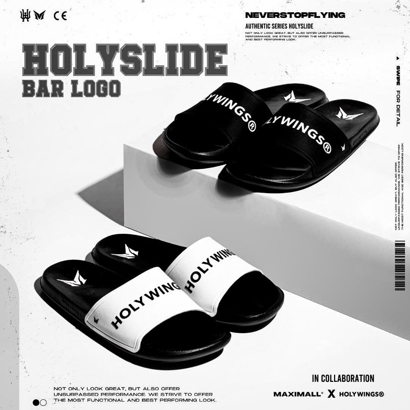 Sandal Slide Pria Wanita Slip On Ringan Anti Slip Selop Maximall X Holywings Bar Logo Black & White 