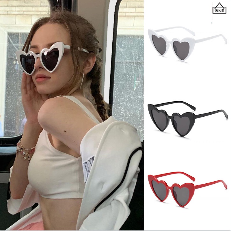 COD❤️Kacamata Hitam Love Fashion Wanita Korea Wajah Besar Retro Cinta Musim Panas Perjalanan Pose Kerai Sunglasses-A.one