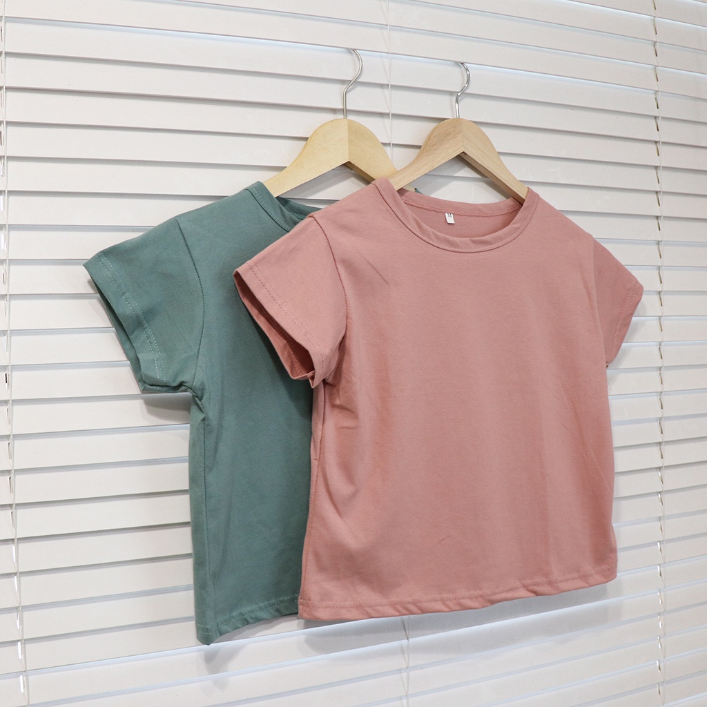 Crop Top T-Shirt Wanita kaos Kerah Bulat NR