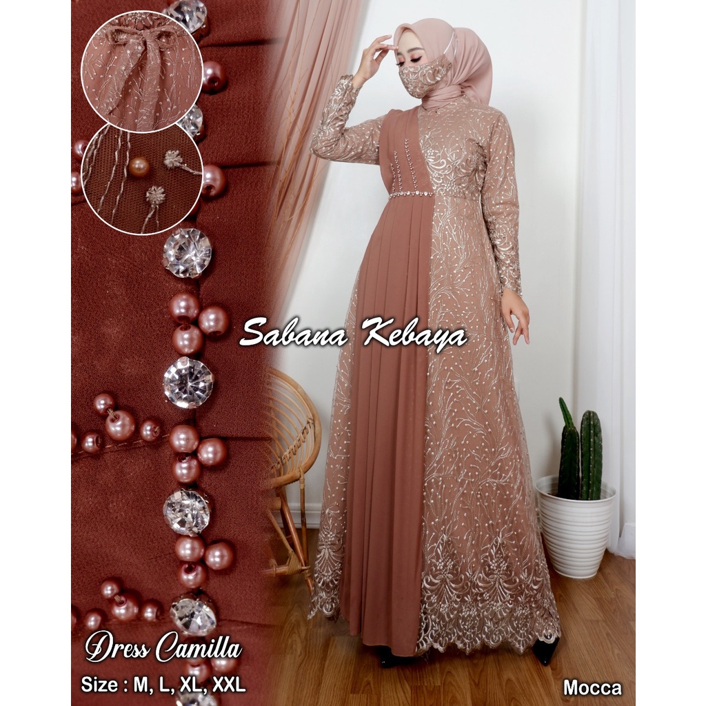 Permata Olshop / Camilla Dress SK / Kebaya Gamis Pesta Modern / Gamis Kondangan Mewah / Kebaya Payet