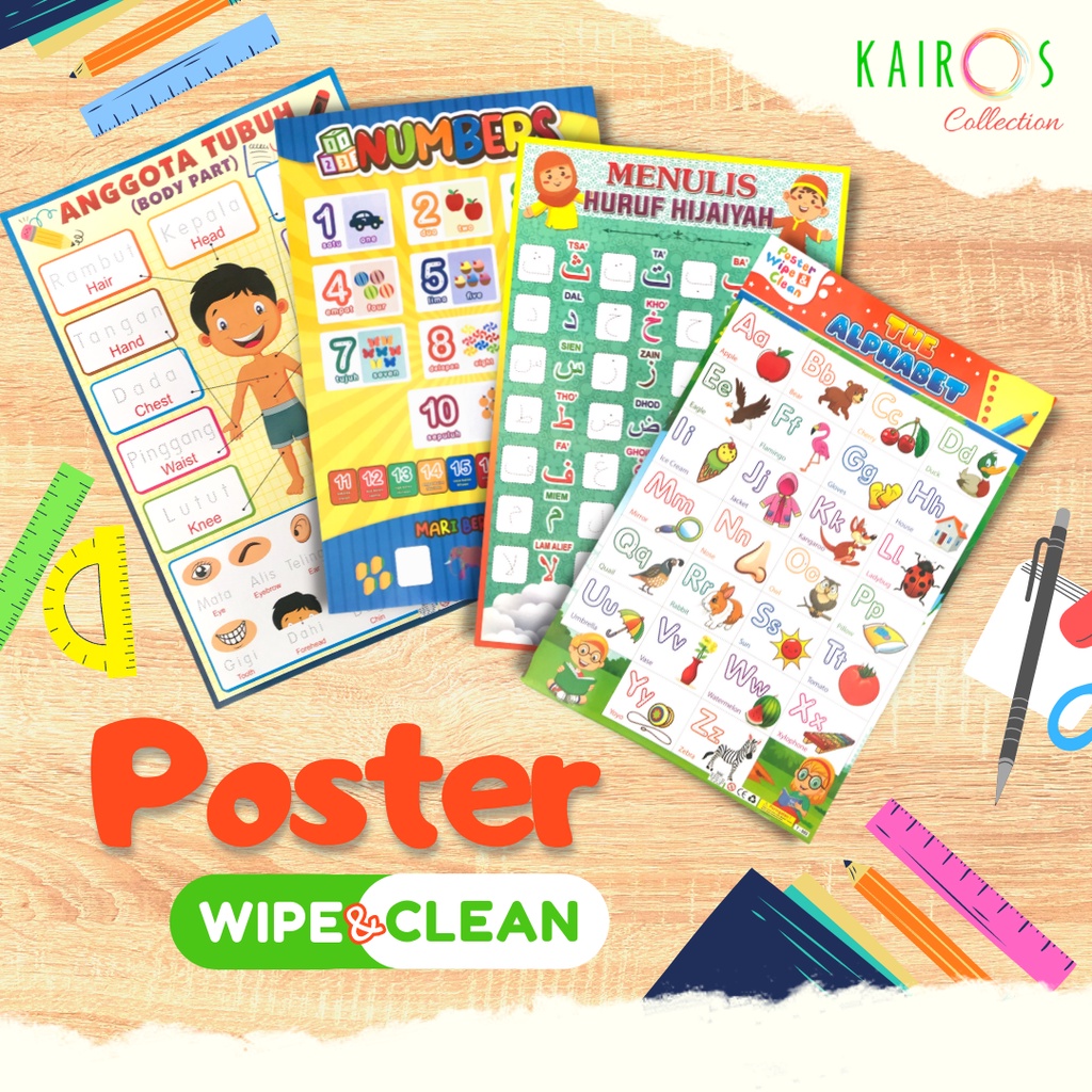 Poster Wipe and Clean (Tanpa Spidol) Anak Paud TK Belajar Menulis Alfabet ABC