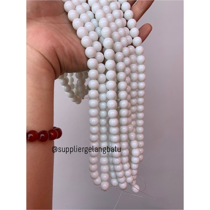 natural 10mm batu WHITE onyx PUTIH warna kilap supplier aksesori obsid