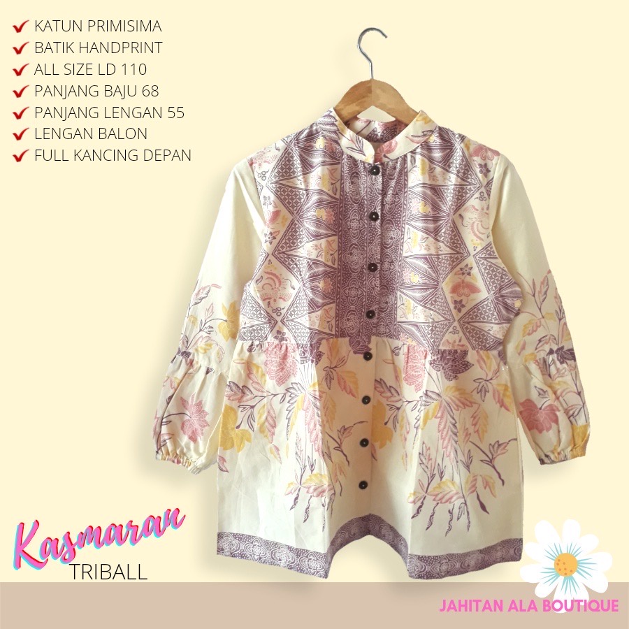 [PREMIUM] Blus Kasmaran Tribal Batik Busui Peplum Flower Series Warna Soft Katun Atasan Kerja Casual Modern Solo