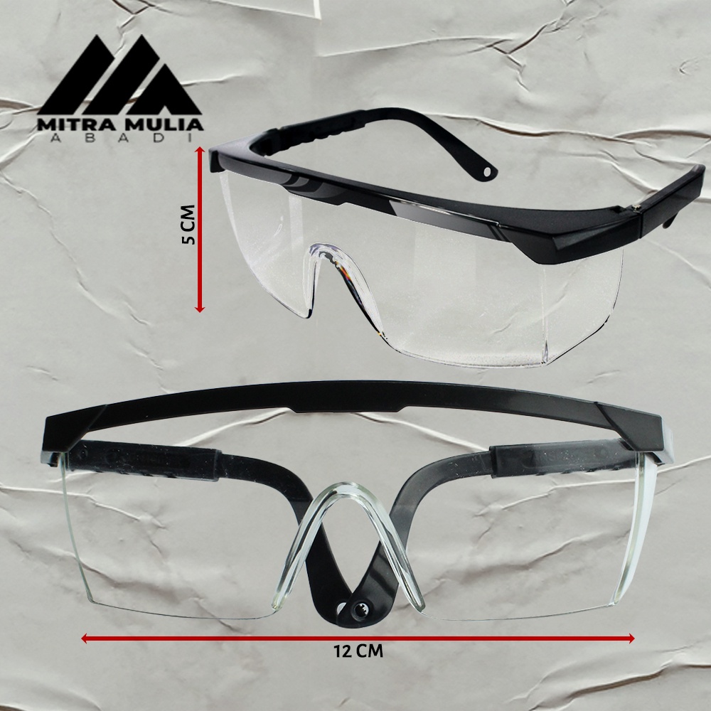 Kacamata Safety Glass Hitam Transparan | Kacamata Anti Virus Safety