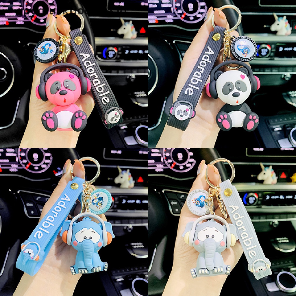 [OOID] Rock Music Elephant Keychain Cartoon Classic Music Panda Animal Key Chian Holder ID