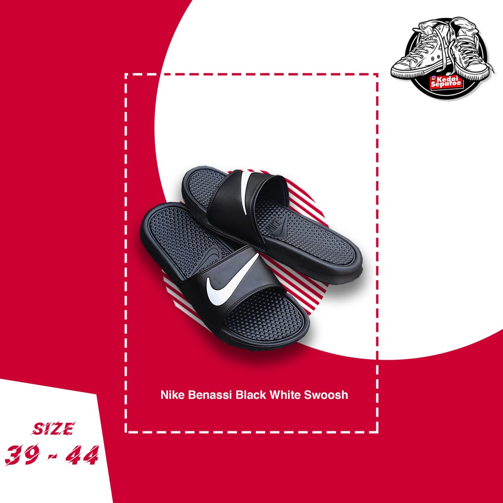 SANDAL CASUAL SLOPE PRIA/WANITA UK 39-44 NIKE BENASSI BASIC FULL BLACK LIST WHITE