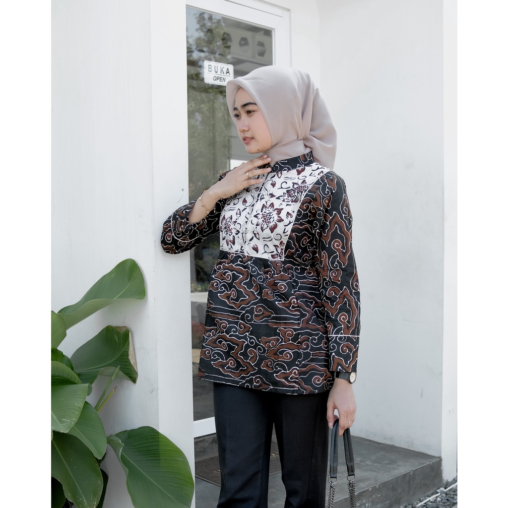 Batik Alina Megamendung Blouse Baju Batik Wanita Modern S M L XL XXL Atasan Batik Modern Batik Kerja