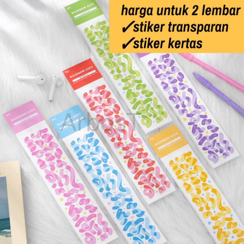 Stiker 2 Lembar Transparan Kertas Motif Pita Ribbon Warna Pelangi Dekorasi Scrapbook Photocard