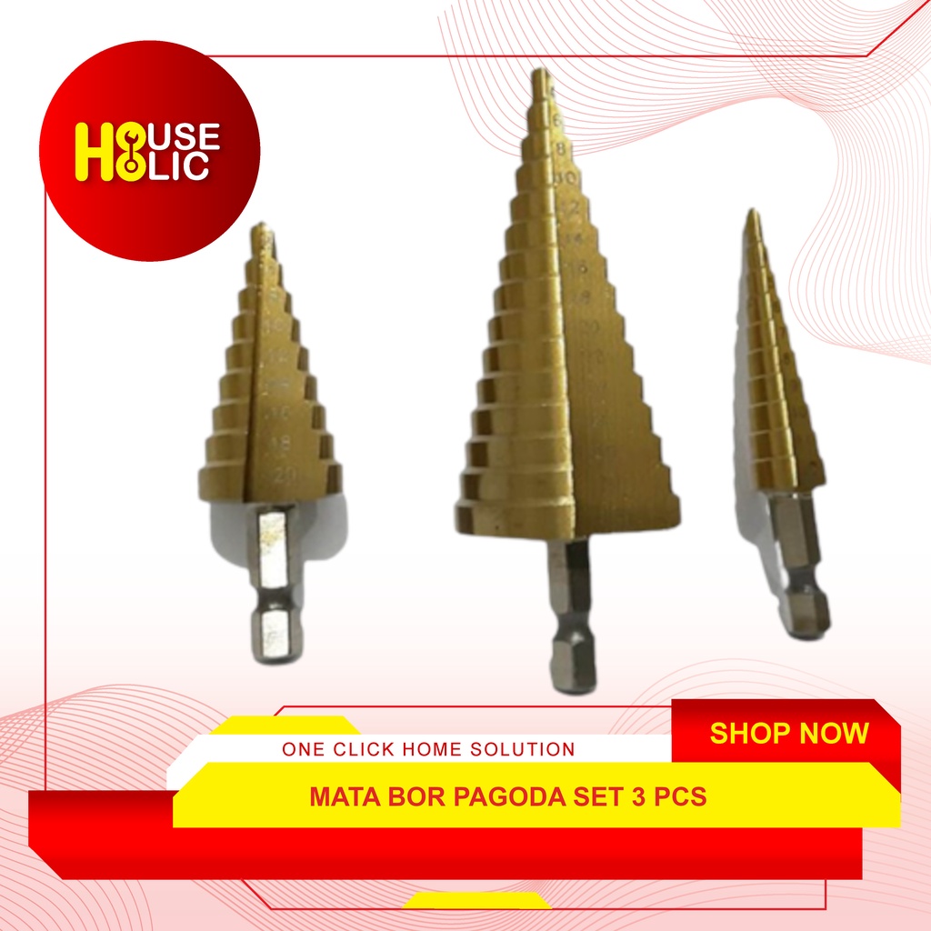 Mata Bor Pagoda Set 3 Pcs / Step Drill Tingkat Susun Pelubang Besi