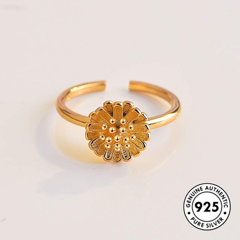 Cincin Lapis Silver S925 Motif Bunga Daisy Kecil Elegan Untuk Wanita