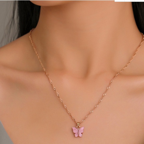 ★ODS★ FA91 Kalung wanita korea Kupu-kupu Manis Warna Akrilik Kalung Fashion rantai aesthetic