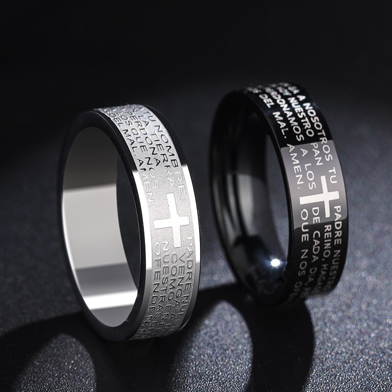 Scripture Titanium Steel Cross Ring Accessories Harajuku Dark Personality