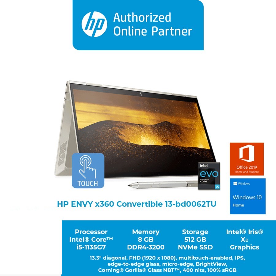 HP Envy X360 13-bd0062TU Core i5-1135G7/8GB/512GB SSD/13.3″ Touch/Win 10 Home