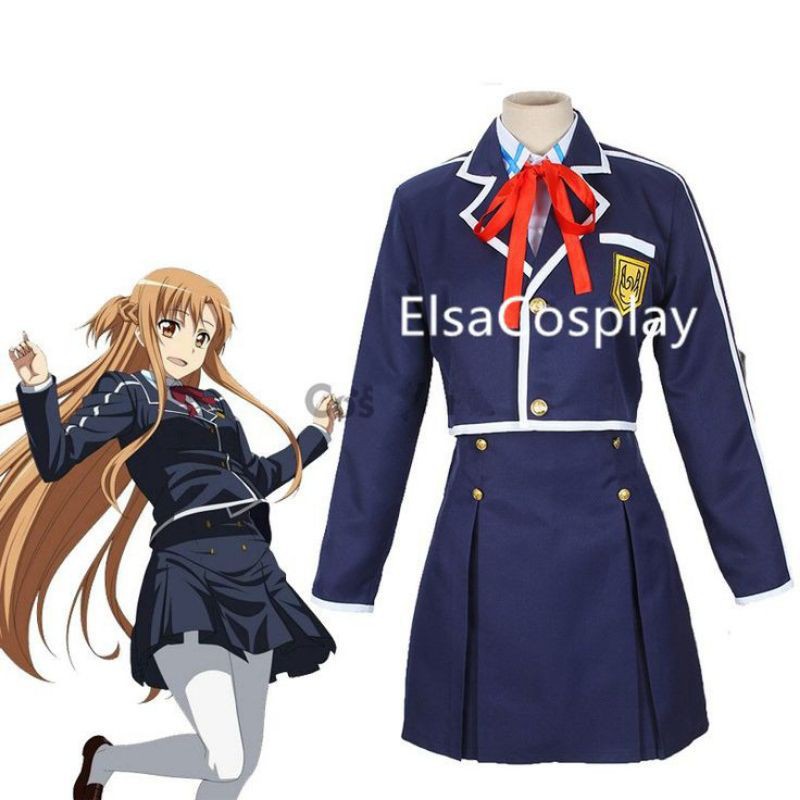 Sword Art Online Yuuki Asuna School Uniform Cosplay Costume Anime Female