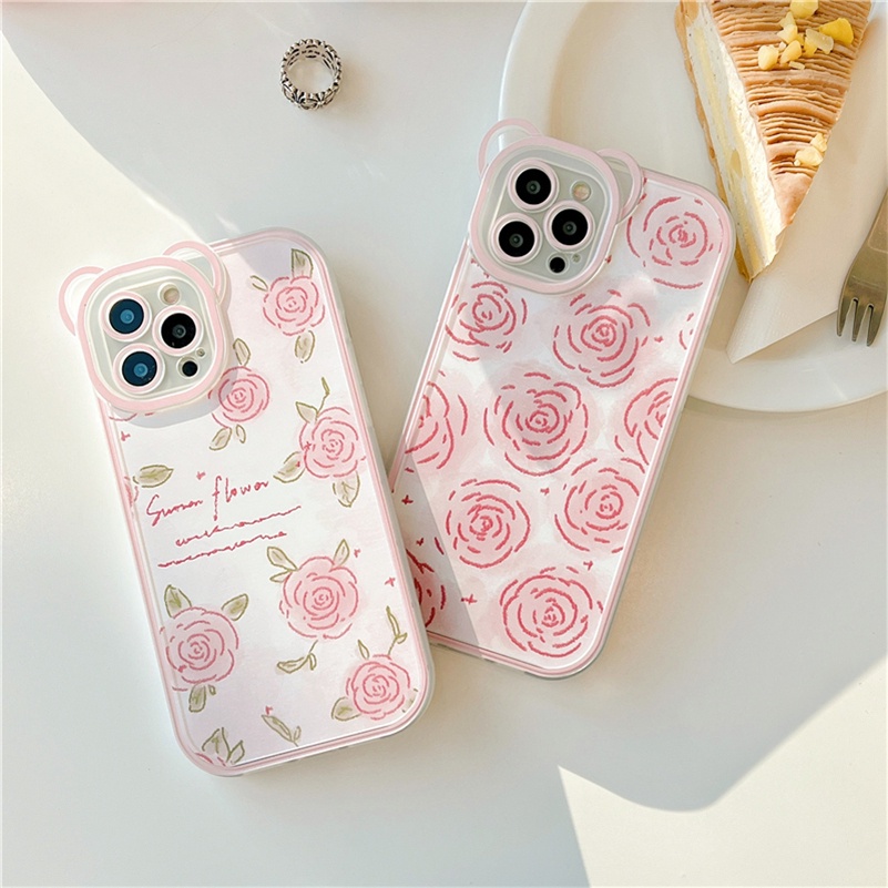 Soft Case Silikon TPU Transparan Motif Bunga Mawar Untuk iPhone 13 12 11 Pro Max X Xr Xs Max SE 2020 8 7 6 6s Plus