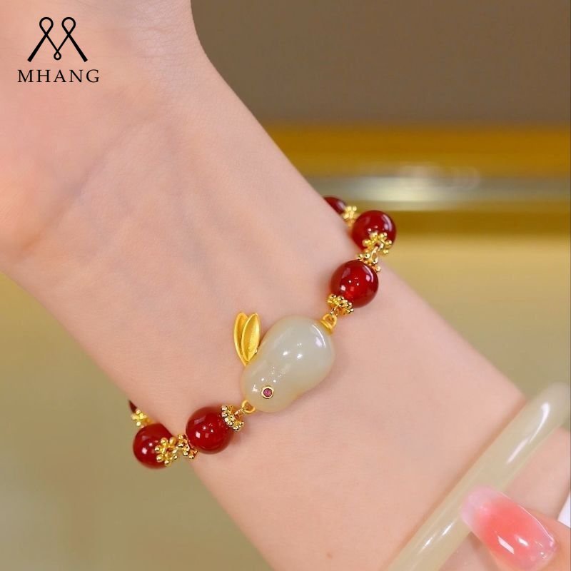 Gelang Manik-Manik Onyx Giok Bentuk Kelinci Untuk Wanita