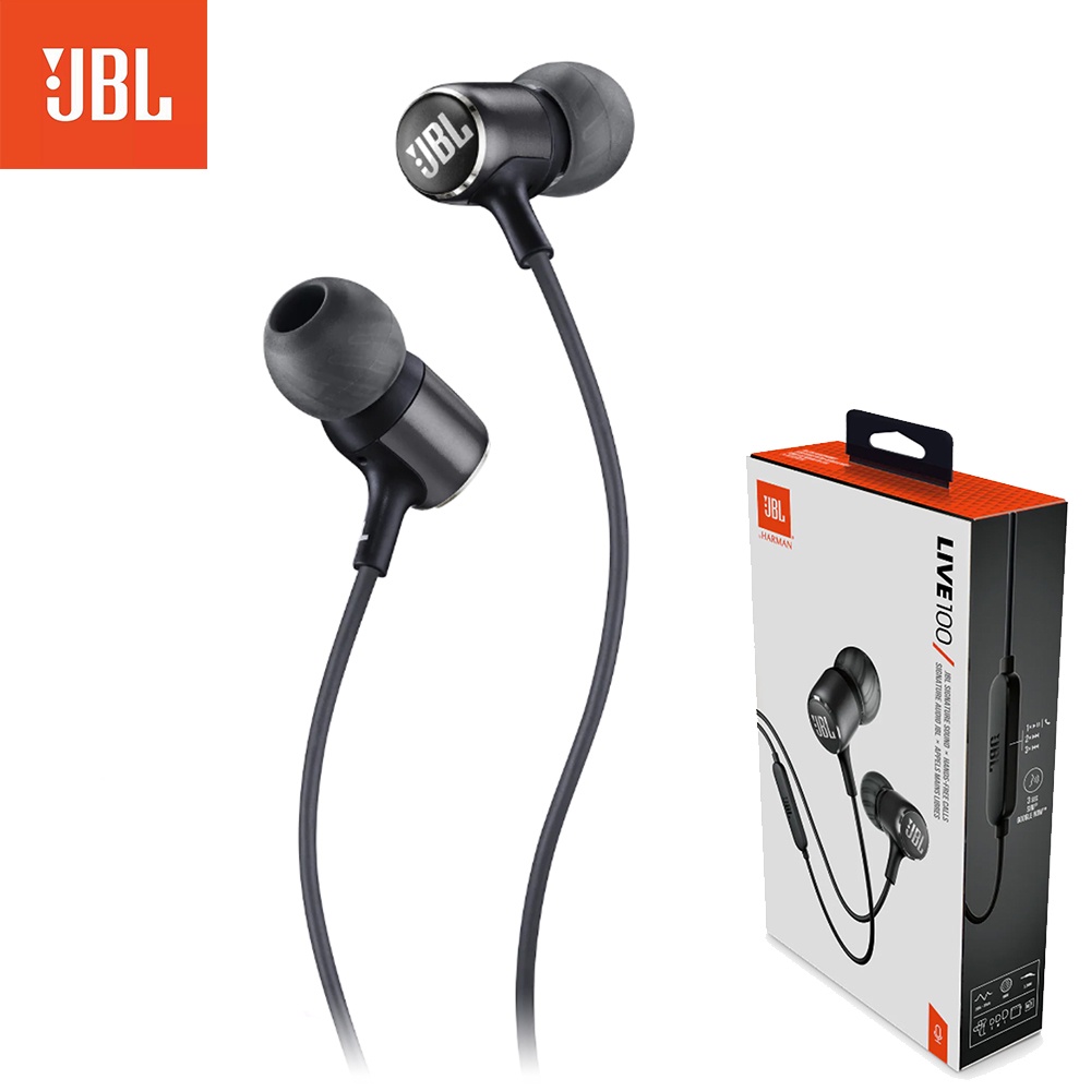 Jbl LIVE100 Headset Stereo Deep Bass Dengan Kabel Untuk Olahraga