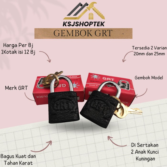 Gembok Hitam GRT model Globe Pagar Koper Pintu