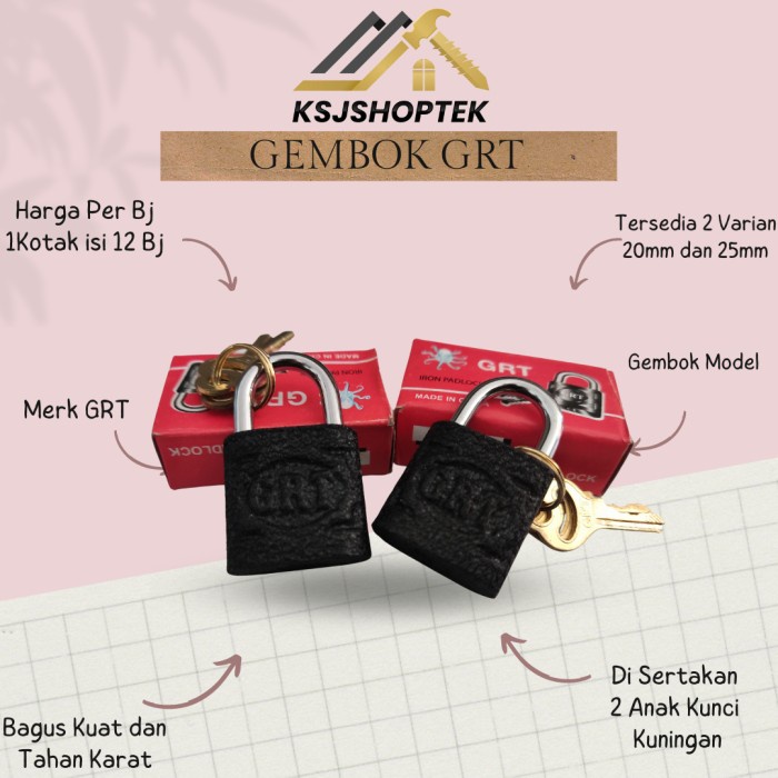 Gembok Hitam GRT model Globe Pagar Koper Pintu