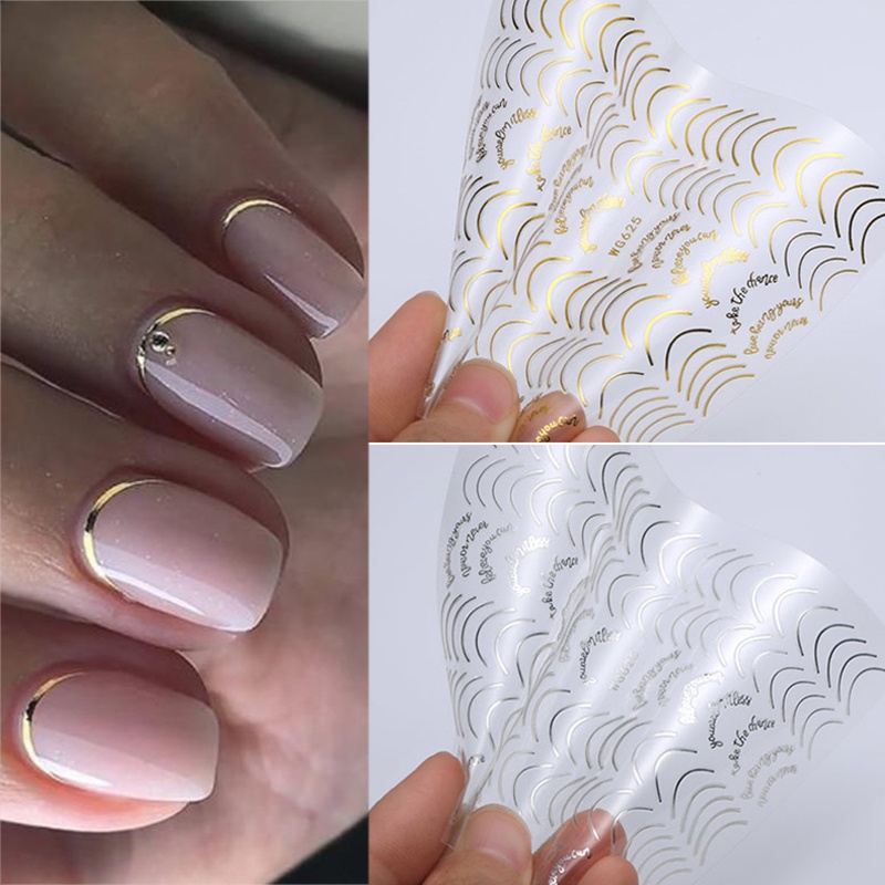 Stiker Kuku 3D Warna Emas Perak Untuk Dekorasi Nail Art