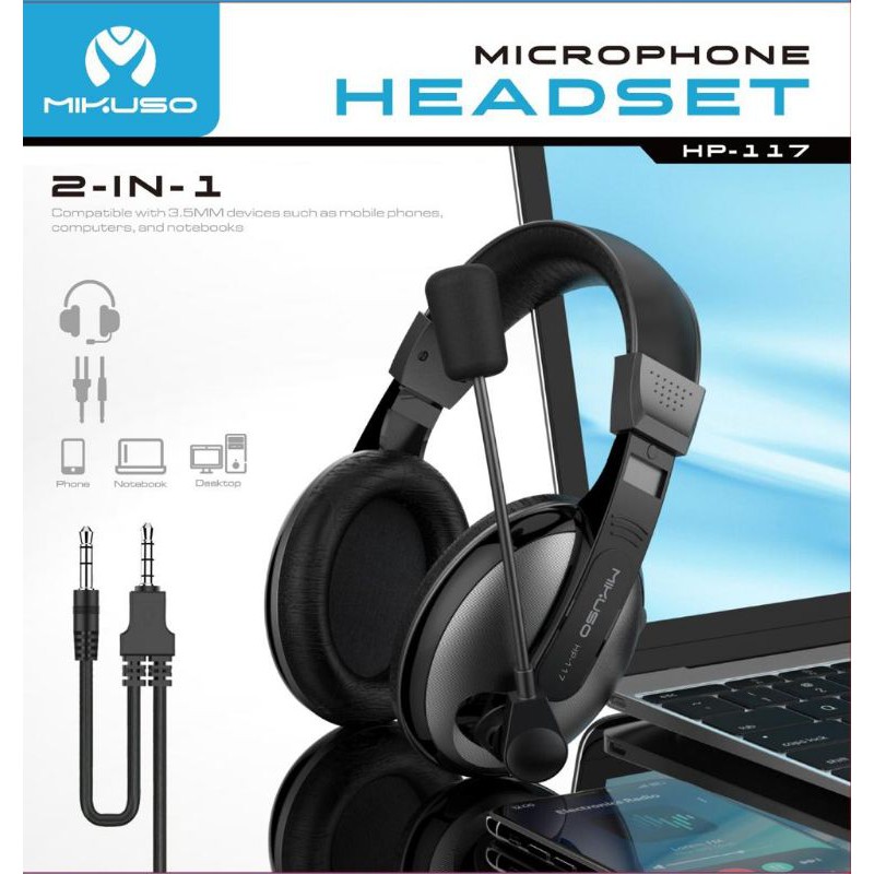 Headphone Mikuso Hp 117 Headset With Microphone 2 In 1 Original Mikuso Headphone Pc Computer Shopee Indonesia