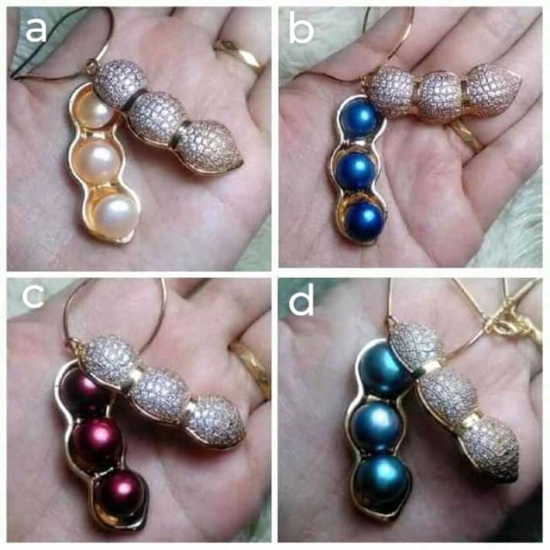 Kalung liontin kacang mutiara kekinian(rhodium lapis emas mutiara tawar)bersertifikat/kado ultah
