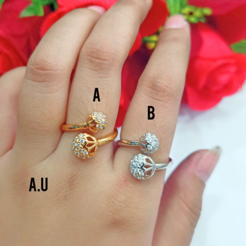 cincin wanita Titanium motif pilihan anti karat lapis emas 22k