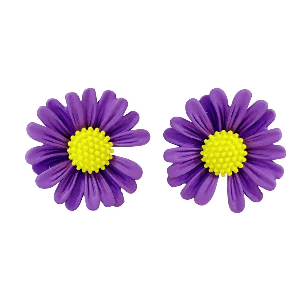 Anting S925 silver needle anti Alergi Desain Bunga smile face Warna Ungu violet