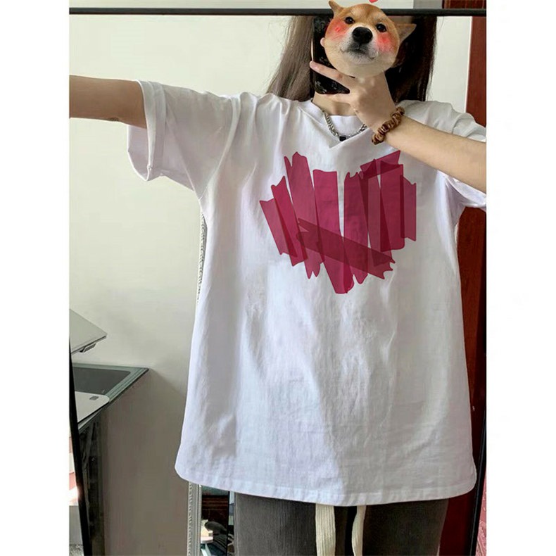 [100%  Katun]Kaos Lengan Pendek Putih Atasan Wanita Oversize Printed T-shirt Kekinian Korean Style