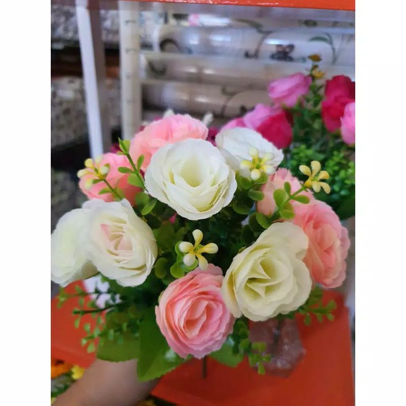 BUNGA MAWAR ISI 10 KUNTUM / BUNGA PLASTIK-4